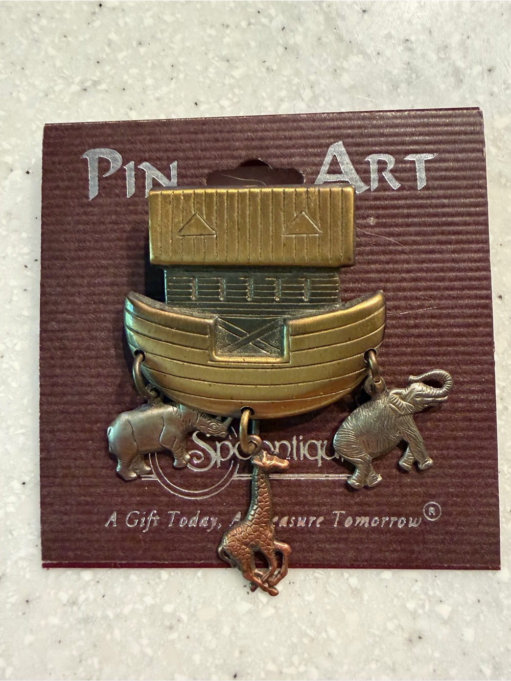 Vintage Noah’s Ark Animal Pin. Gold, silver & bronze colors. Pin Art. USA Made